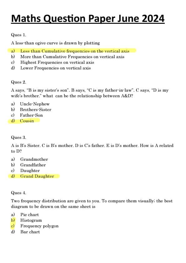First page of Quantitative Aptitude June 24 PYQ Answer Key 🔐