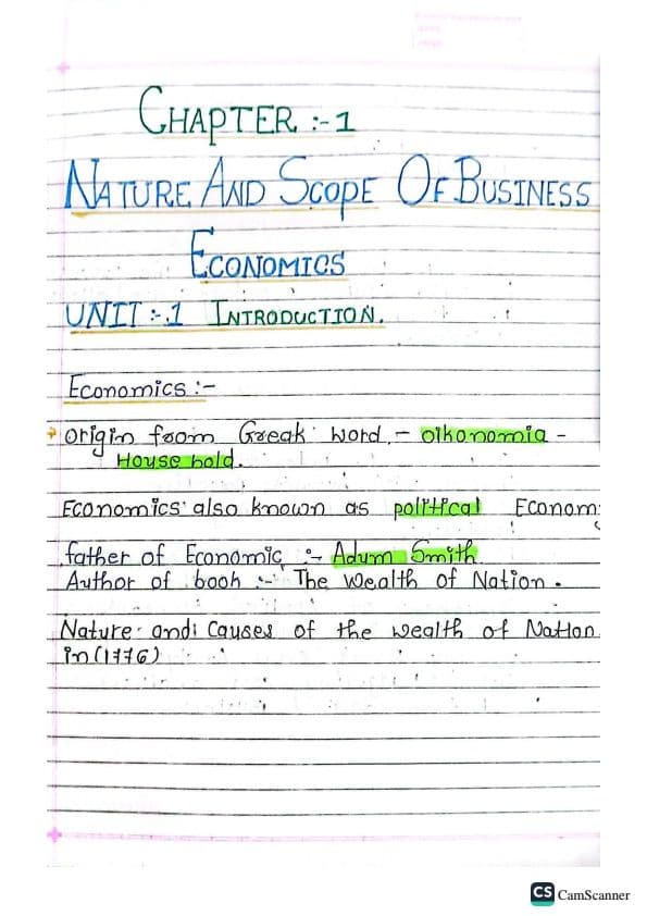 First page of Business economics chap 1 [ nature and scope of business economics unit 1, 2 ]
