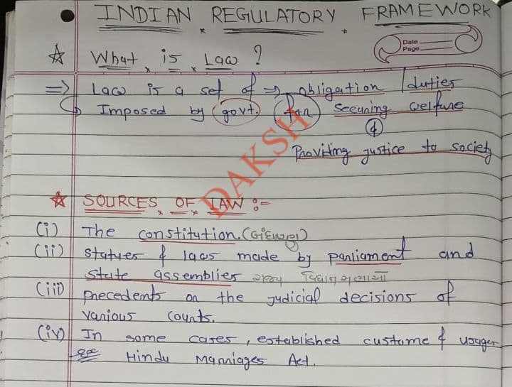 First page of Regulatory Framework Law handwritten Notes By Dkxu..❤️