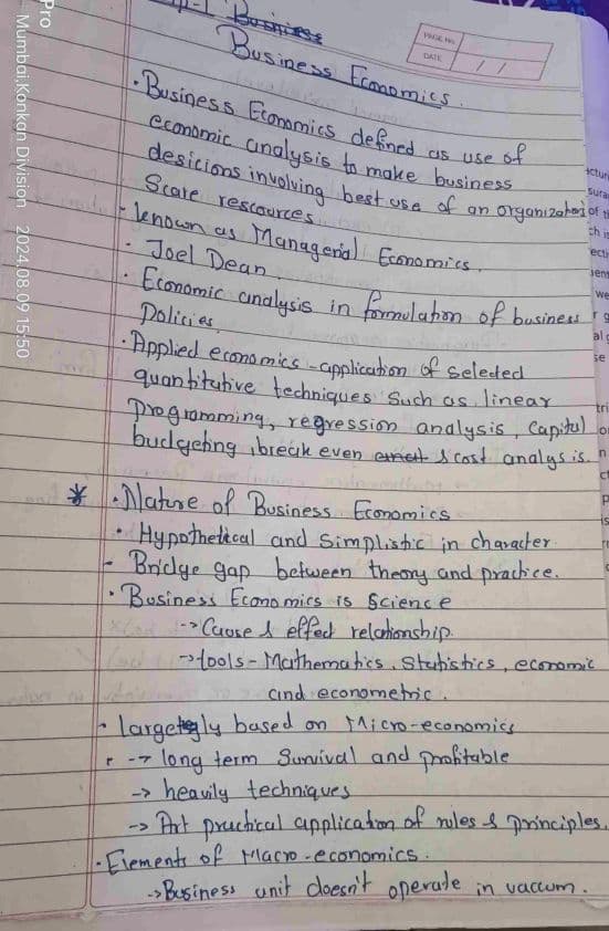 First page of Business economics chp 1