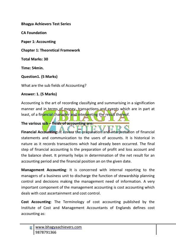 First page of Accounts chapter 1 -test series