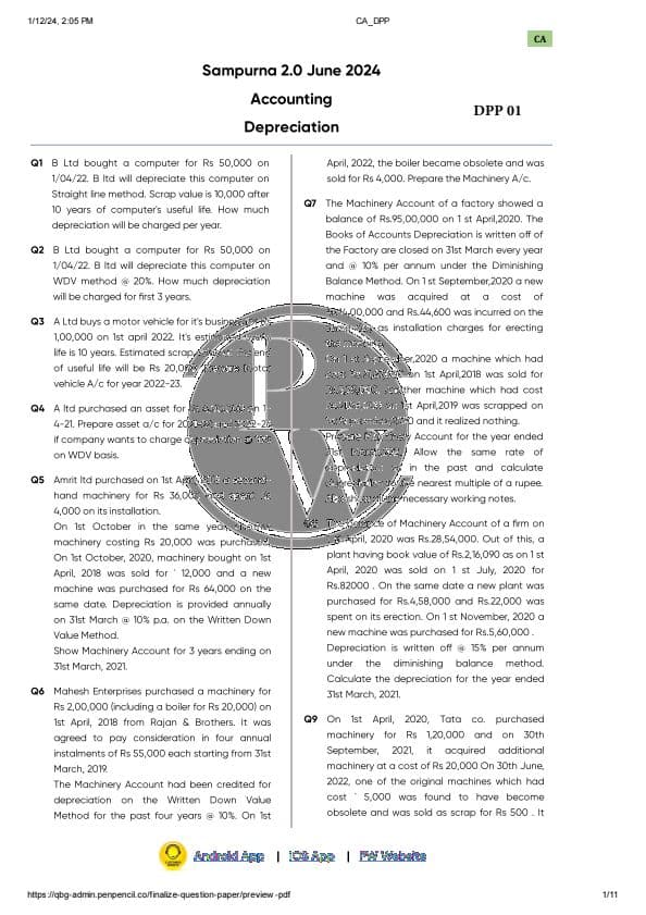 First page of Depreciation:-Sampurna 2.0 (Tg-@CAISLOVEFOREVER)
