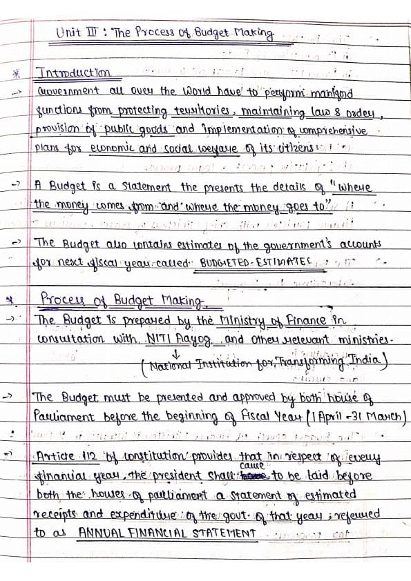 First page of Budget processing