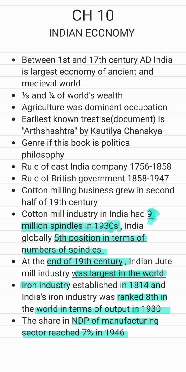 First page of Ch10 Indian economy summary notes