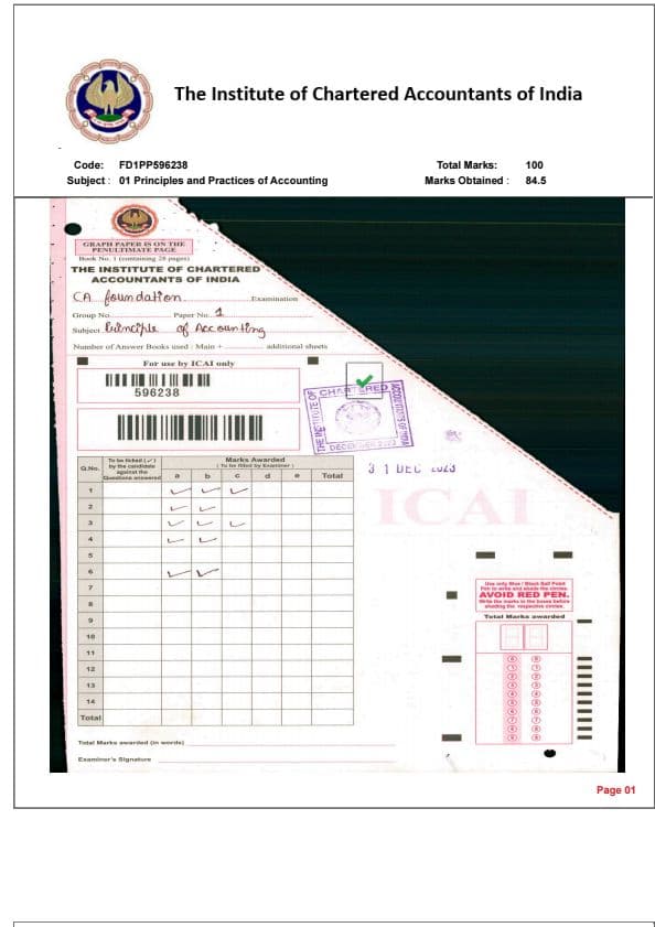 First page of Dec23 account certified copy (85 marks )