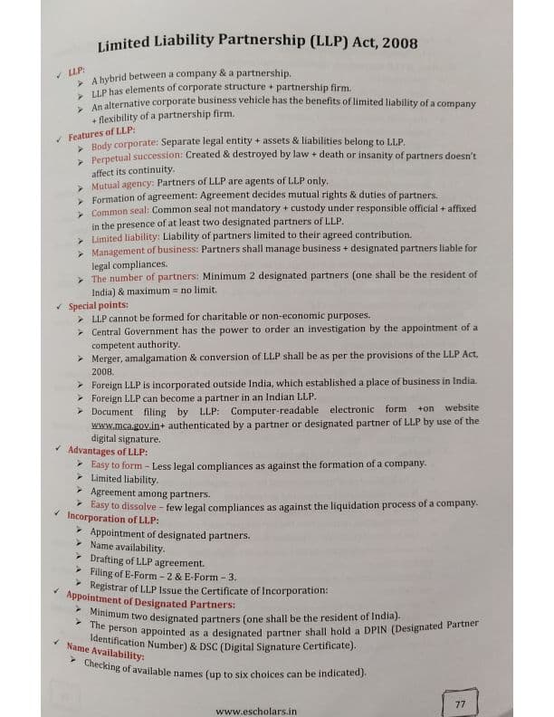 First page of LLP short for quick revision