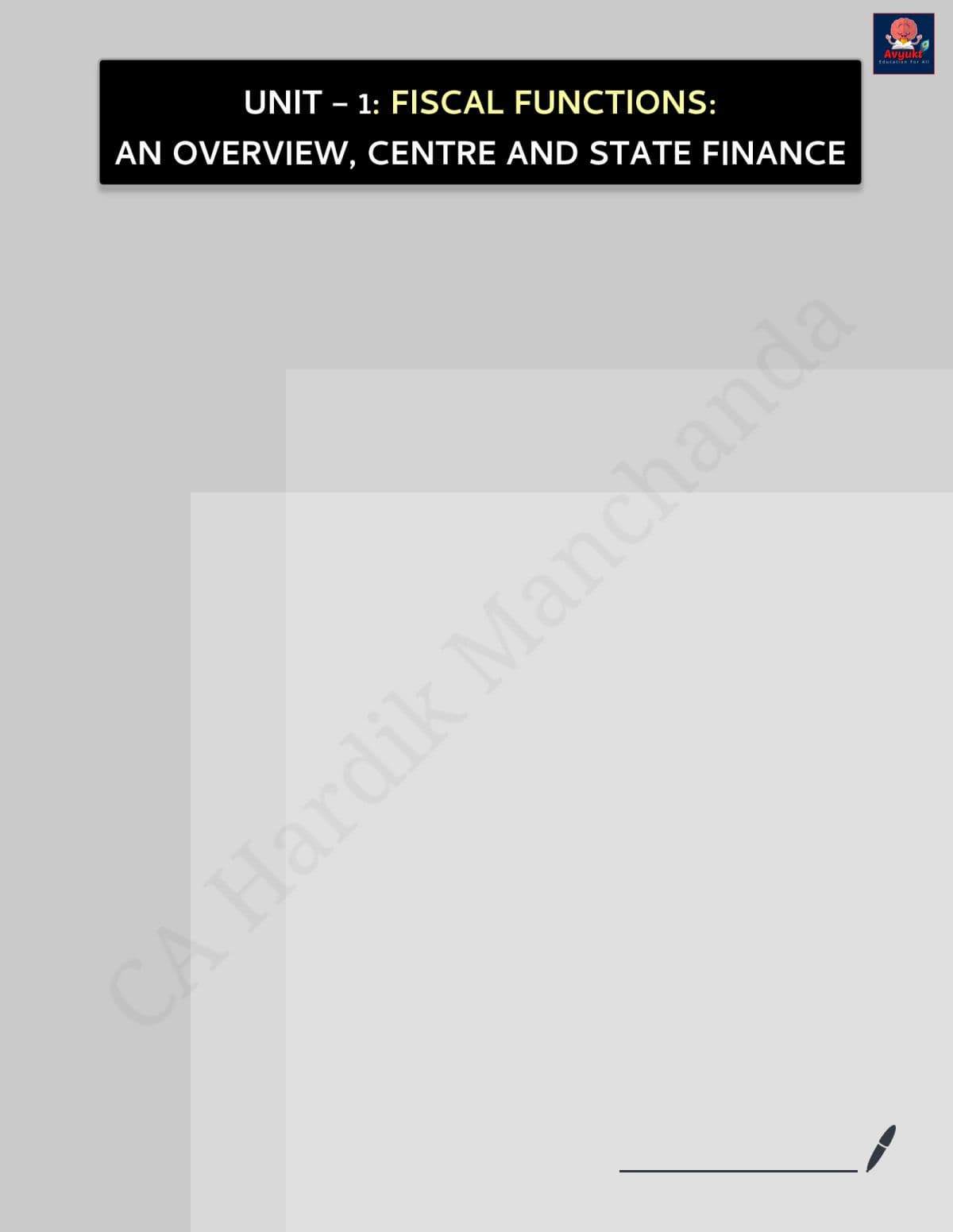First page of Eco Ch.7 Unit.1 By CA Hardik Manchanda