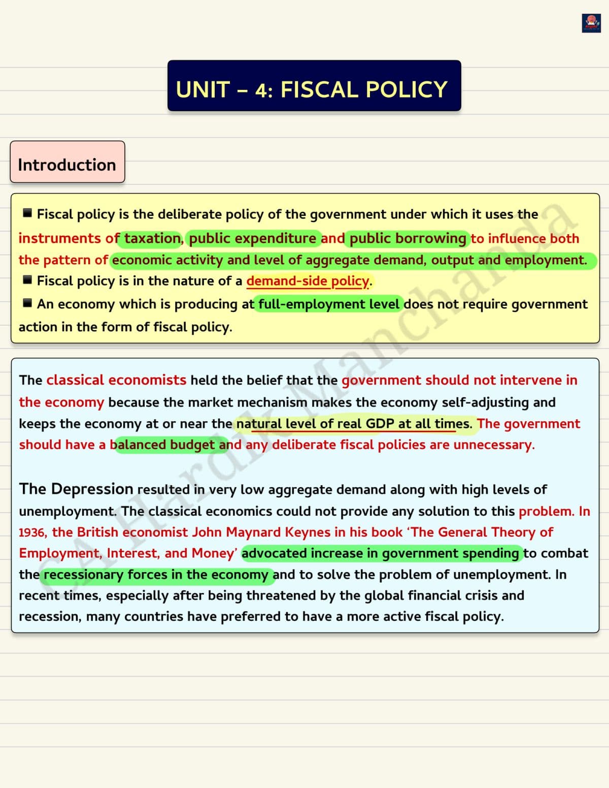 First page of Eco Ch.7 Unit.4 By CA Hardik Manchanda
