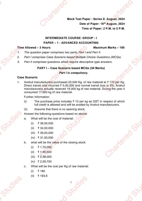 First page of CA intermediate MTP of advance accounting for September 24 new ❤️🫰!!