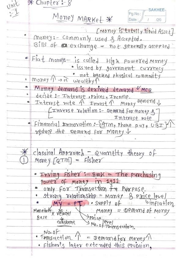 First page of 🥳SHORT REVISION ECONOMICS MONEY MARKET CHAPTER UNIT 1. 😍🎉