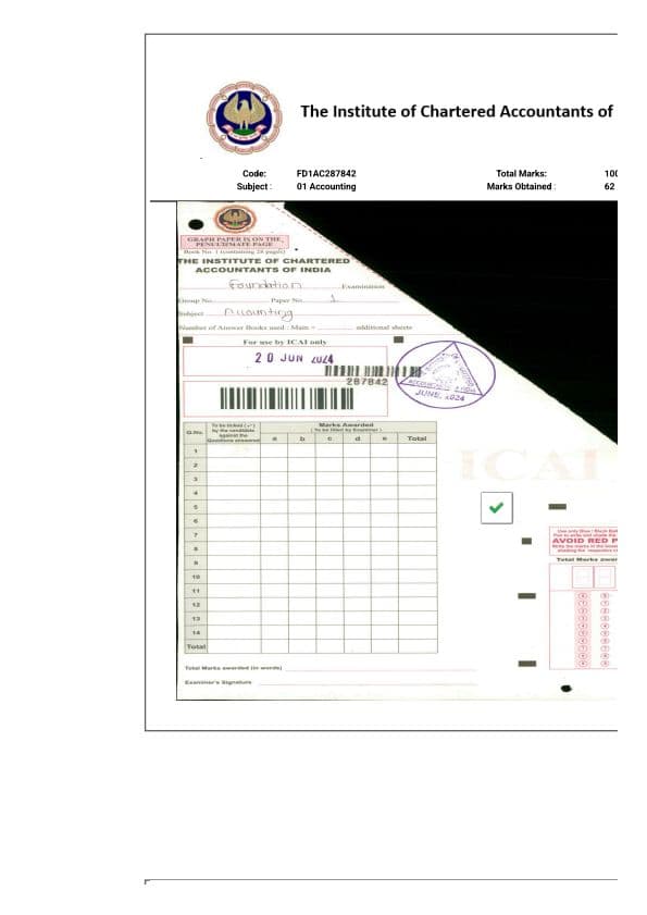 First page of Account Paper Answersheet June 2024 Obtained 62 marks 👍
