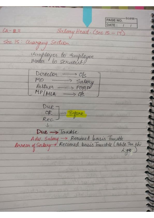 First page of Summary notes of salary head