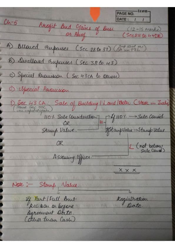 First page of Summary notes of pgbp head