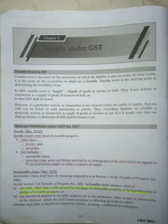 First page of Supply under gst notes and questionaire