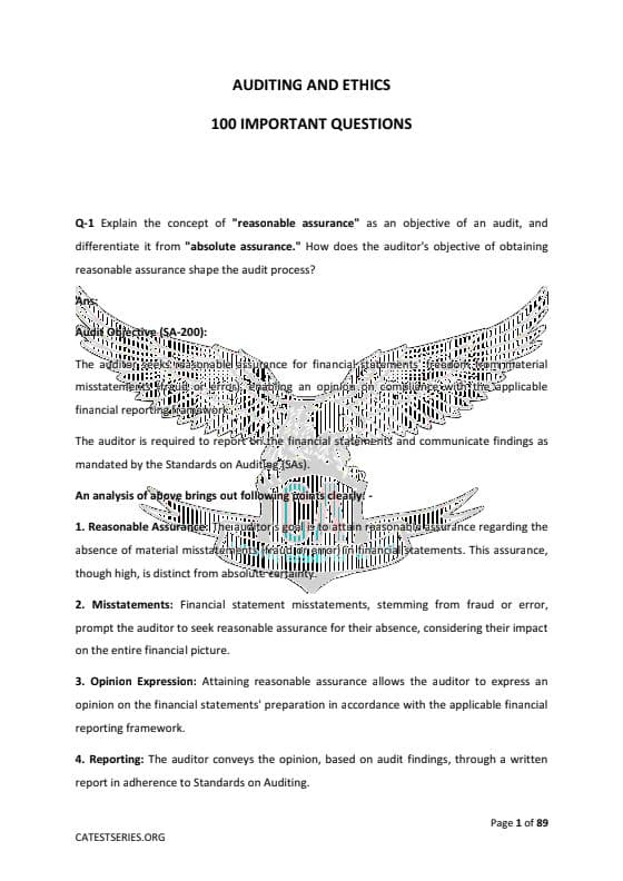 First page of Ca Inter audit 100 most important questions