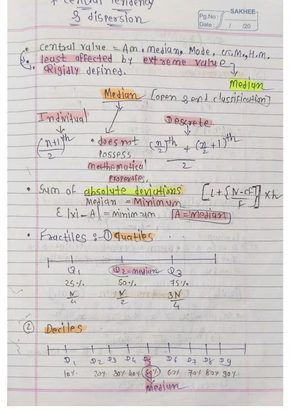 First page of Central tendency and dispersion 😍 very helpful fast revison 🎉 handwriting