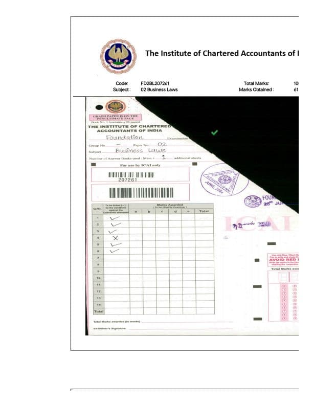 First page of Certified Answersheet of Business Laws June 2024