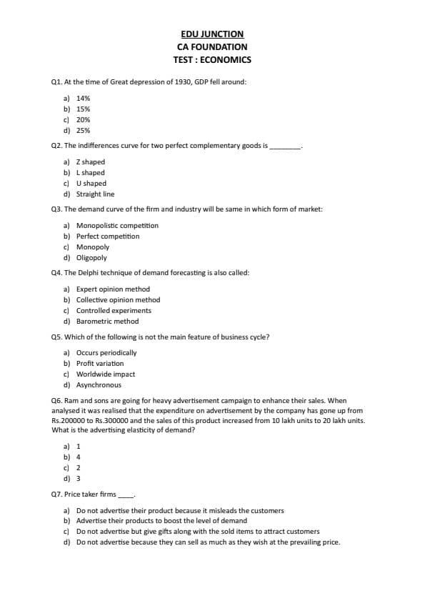 First page of Full economic ca foundation new syllabus mock test