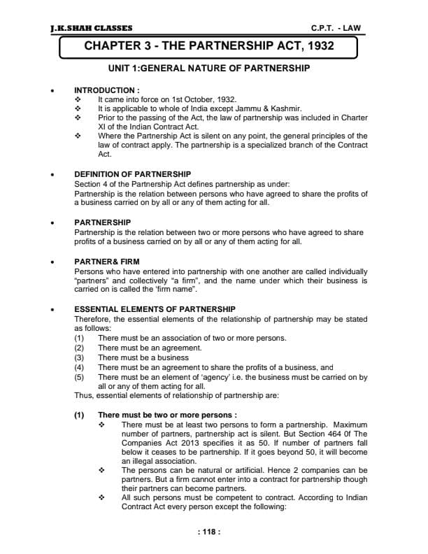 First page of Indian partnership act -1932 By - J.K.SHAH classes