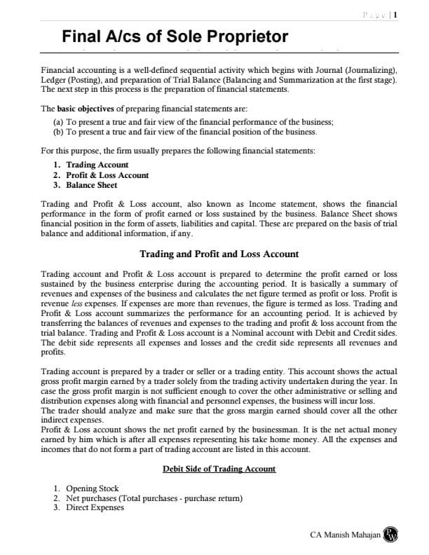 First page of Ca manish mahajan sir's notes
