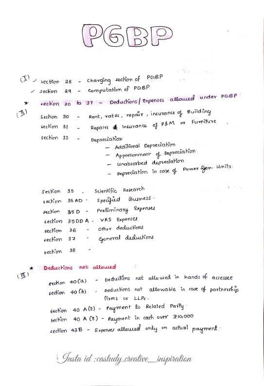 First page of PGBP CA inter Handwritten notes