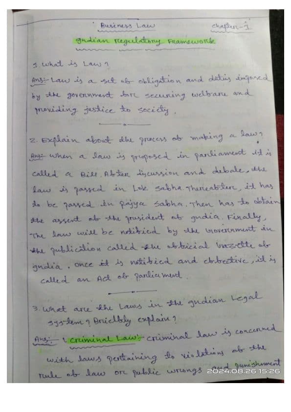 First page of Business laws chapter 1