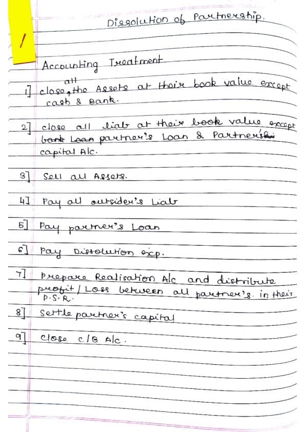 First page of Dissolution of Firm Handwritten Notes