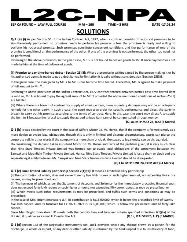 First page of Law full course test solution