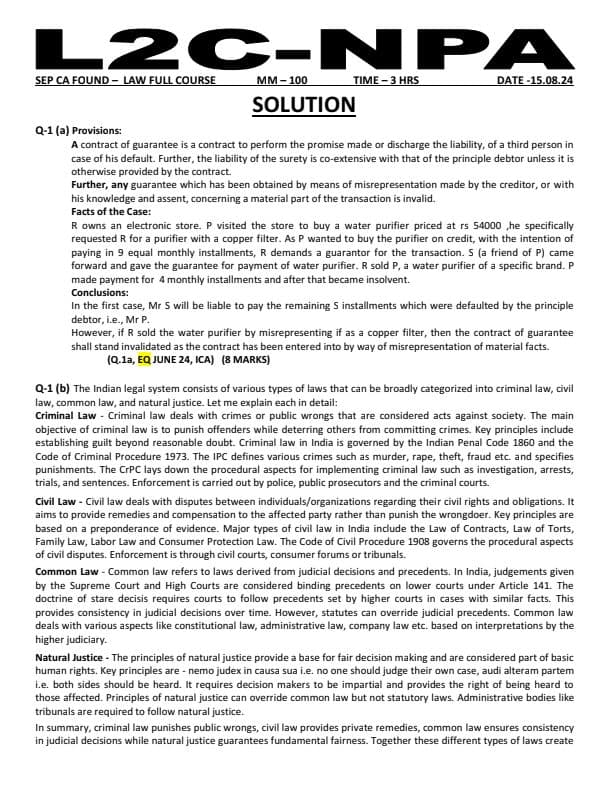 First page of Law full course test solution