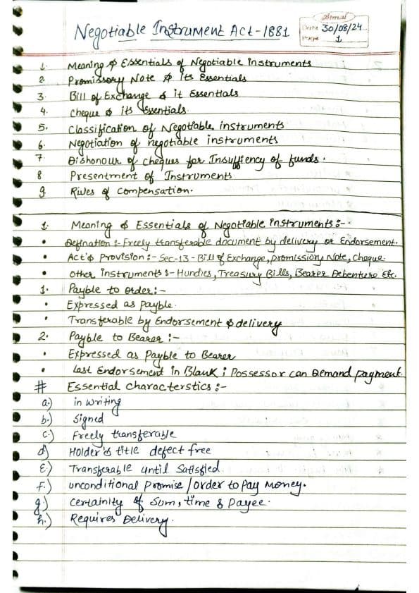 First page of The Negotiable instrument Act 1881