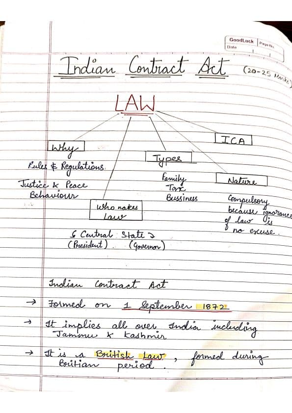 First page of Law handwriting note ICA from APT