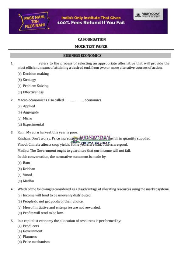 First page of Economic questions
