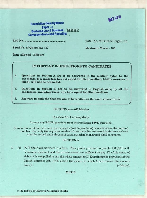 First page of Paper 2 business law [ May 2018 to june 2024] all offical questions paper available👍