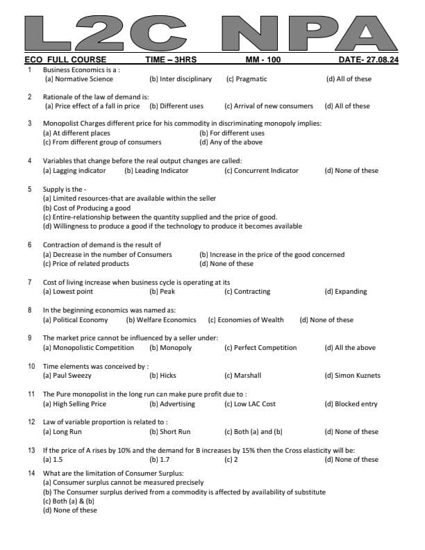 First page of Eco full course test