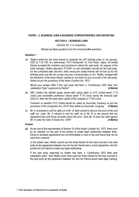 First page of Law question paper with there answer