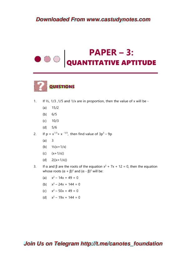 First page of Quantitative aptitude MTP paper 3