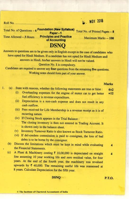 First page of accounts past year papers Nov 18
