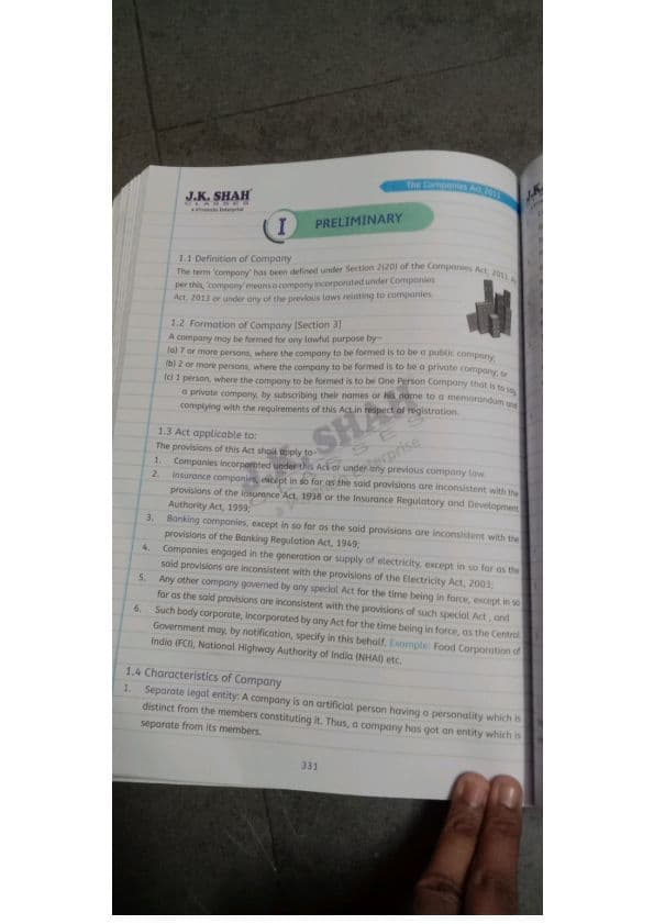 First page of Ca inter corporate laws , chapter 1 PRELIMINARY notes