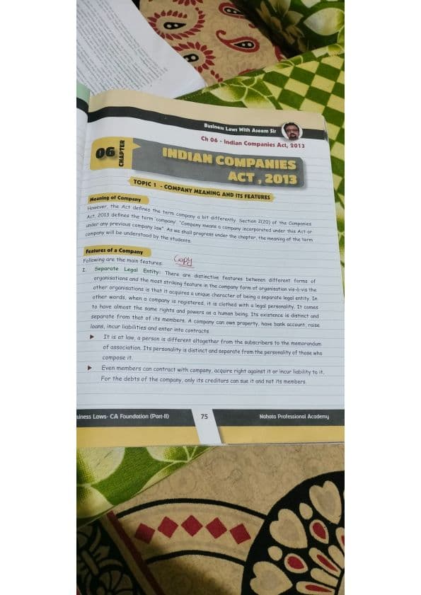 First page of Indian companies act ca foundation notes