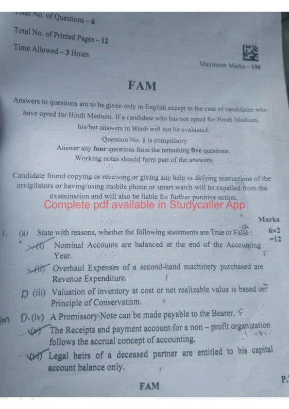 First page of CA FOUNDATION ACCOUNT QUESTIONS PAPER SEP 24