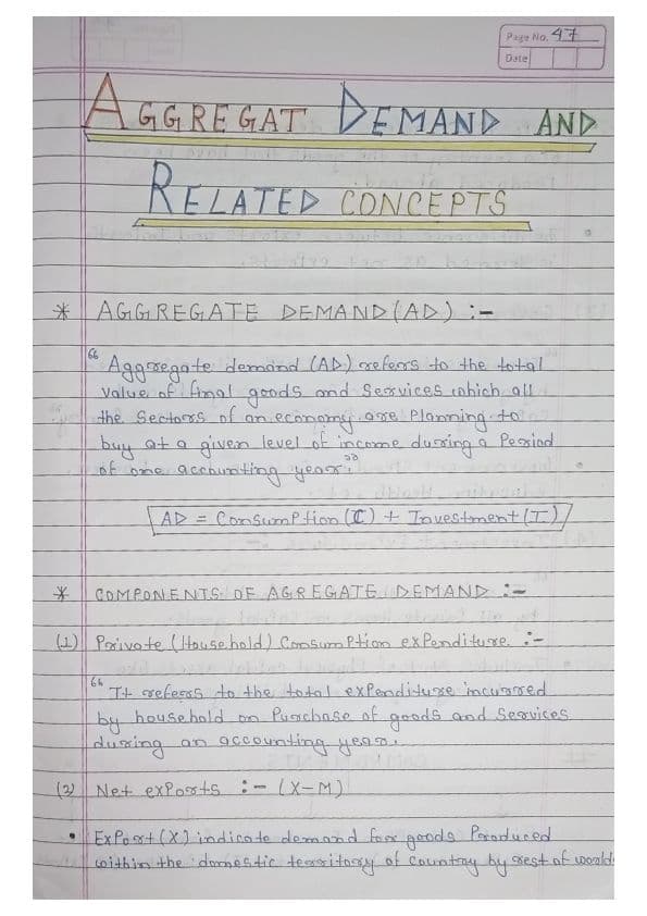 First page of MACRO ECONOMICS CHAPTER AGGREGATE DEMAND AND RELATED CONCEPTS FULL DETAILED NOTES