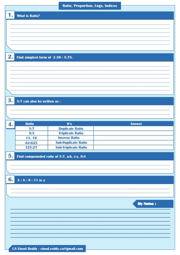 First page of One day before marathon notes quantitative aptitude by ca vinod reddy sir spc.