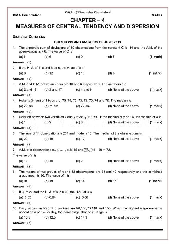 First page of Measures of Central Tendency And Dispersion
