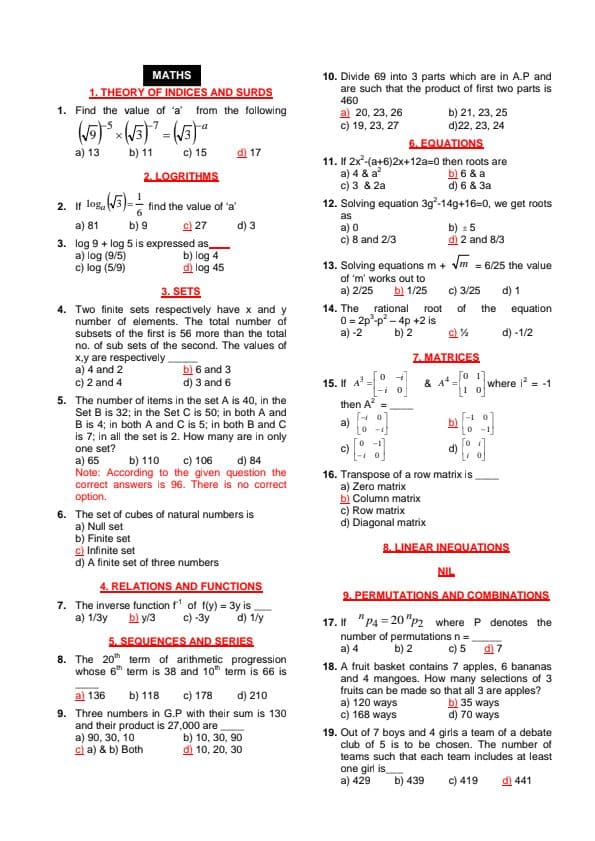 First page of Mcqs, past questions