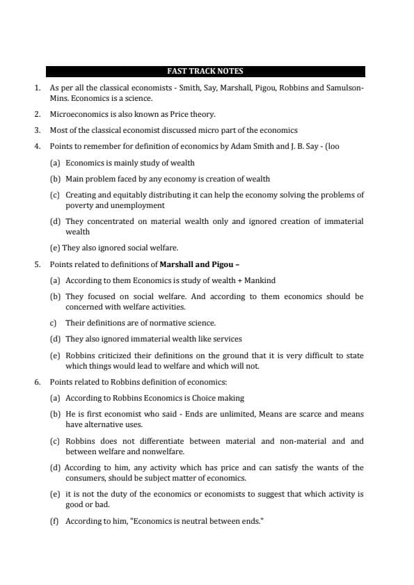 First page of Business Economics Fast Track Notes