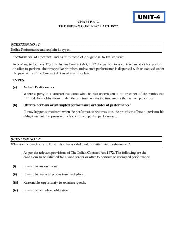 First page of Indian contact act unit 4