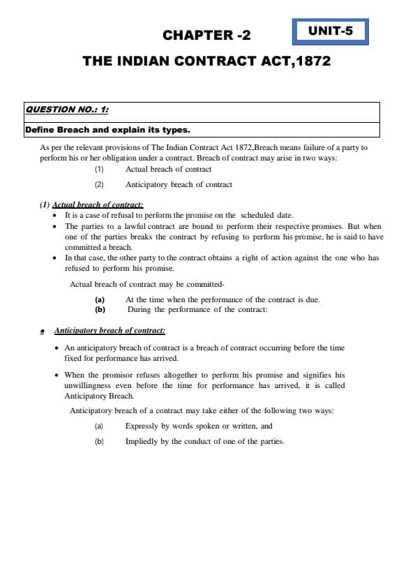 First page of Indian contact act unit 5