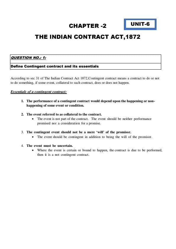 First page of Indian contact act unit 6
