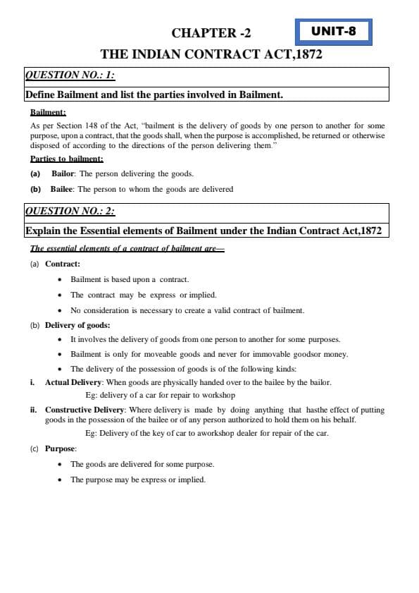 First page of Indian contact act unit 8