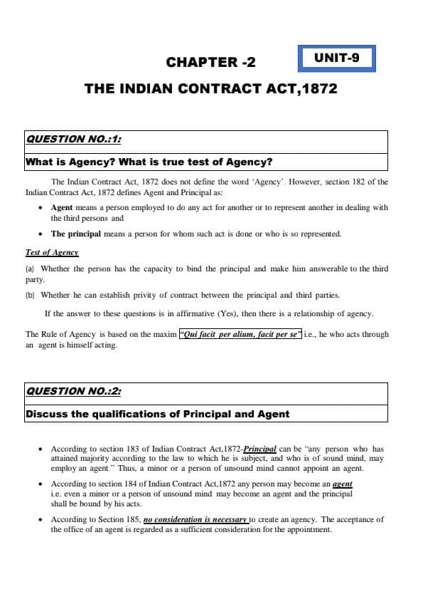 First page of Indian contact act unit 9